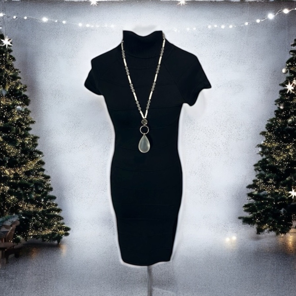 XHILARATION BLACK KNIT TURTLENECK SWEATER DRESS – SIZE SMALL